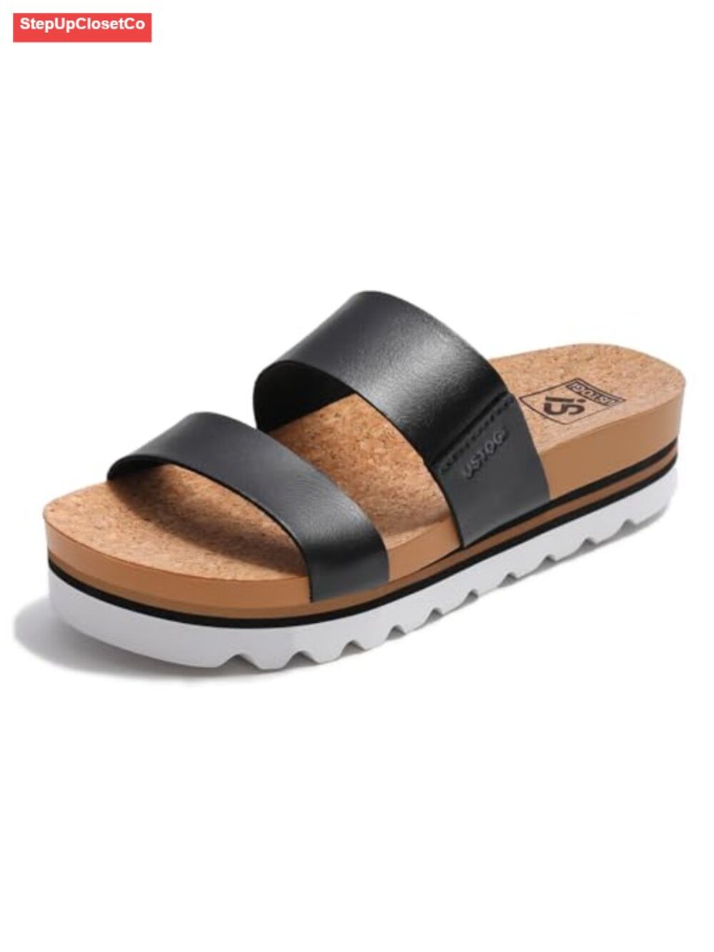 Women's Platform Sandals Arch Support Cork Footbed Vegan Leather Slide Sandals